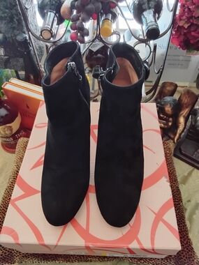 Via Spiga Black Suede Ankle Booties with Side Zip